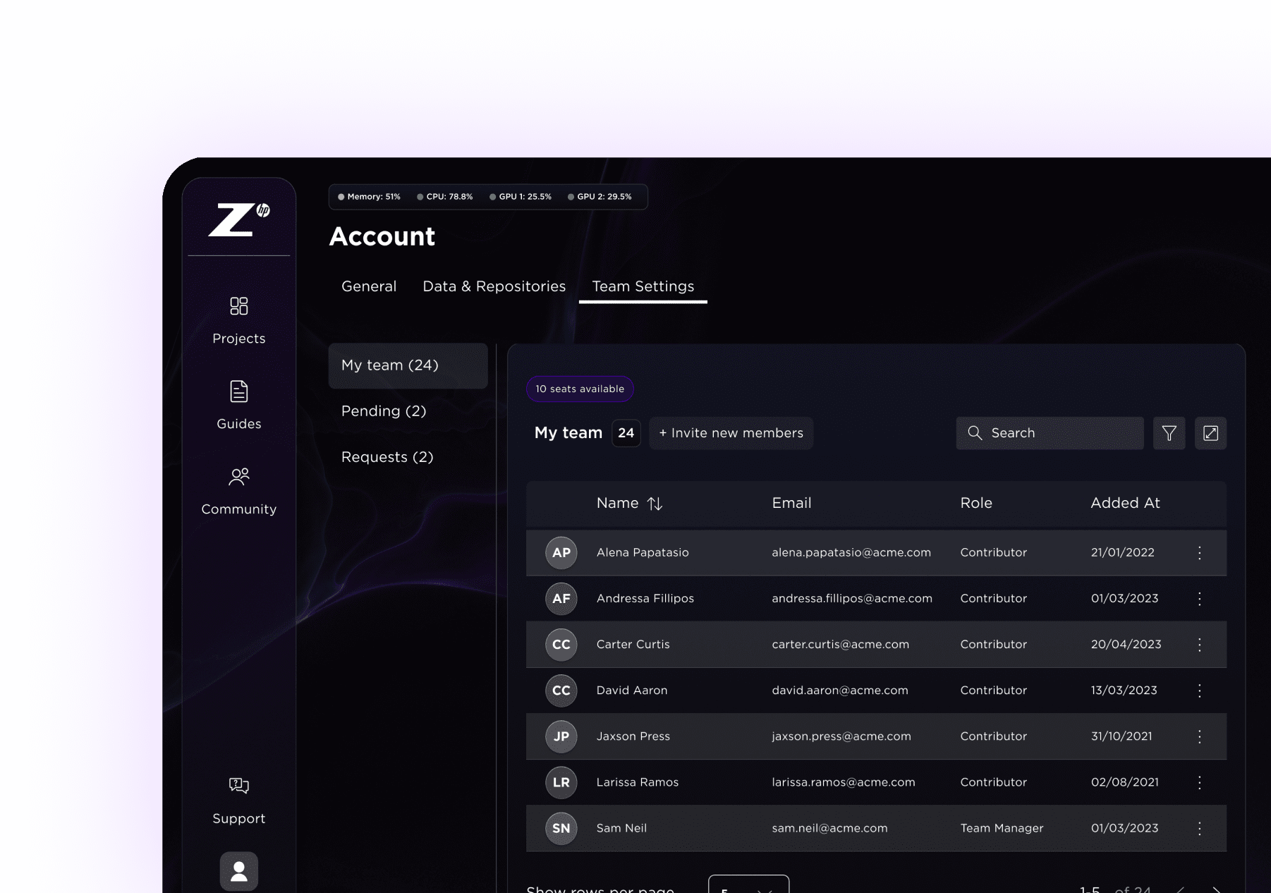 Z by HP AI Studio Data Science-Plattform – Teammitglieder hinzufügen