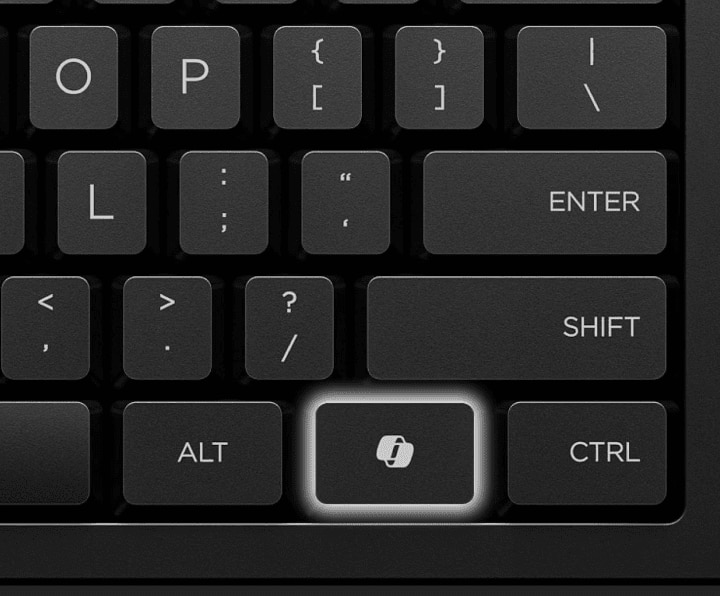 A close up to an HP keyboard showing the Copilot key