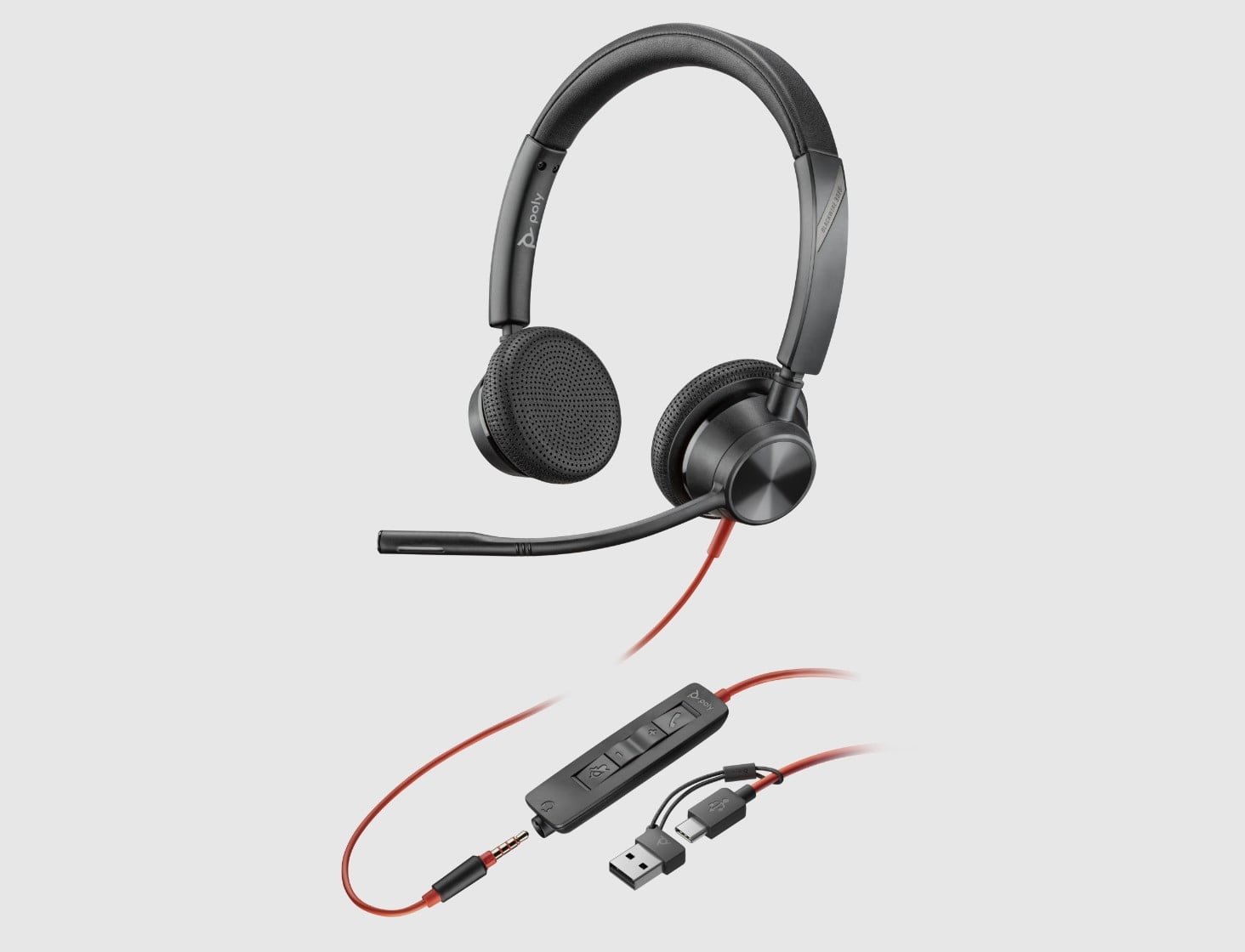Poly Blackwire 3325 Microsoft Teams認定USB-Cヘッドセットとインラインコントロールおよび3.5 mmコネクター